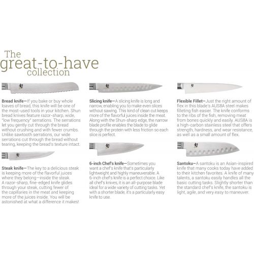  Shun Premier 5.5-inch Santoku; Top Performance in Smaller Kitchen Knife; Proprietary Steel, High-Performance Blade; Hammered Tsuchime Blade Finish; Walnut PakkaWood Handle; Handcra