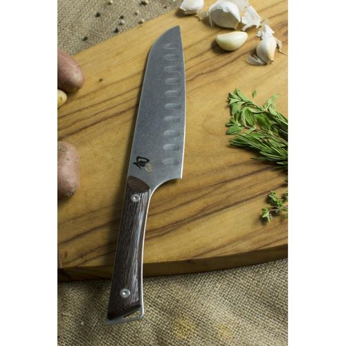  Shun Kanso Santoku 7 Inch Hollow Ground Premium Stainless Steel Blade and Wood Handle Traditional Asian Design Handcrafted in Japan, Multi-Purpose Kitchen Knife