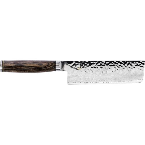  Shun Premier Nakiri Knife, 5.5 Inch Tsuchime Finished Blade, Wood Handle, TDM0742, Walnut