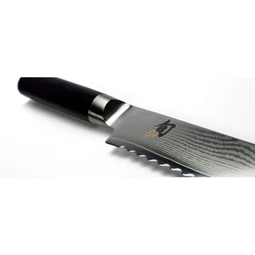  Shun Classic 9” Bread Knife with VG-MAX Steel Serrated Edge and Ebony PakkaWood Handle, 9, Silver