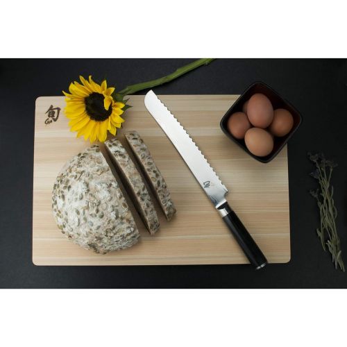  Shun Classic 9” Bread Knife with VG-MAX Steel Serrated Edge and Ebony PakkaWood Handle, 9, Silver