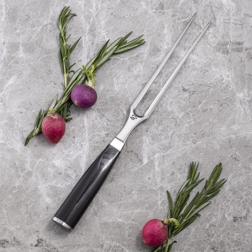  Shun Cutlery Classic 6.5-Inch Stainless Steel Two-Pronged Fork Handcrafted Essential Kitchen Tool Holds Place While Slicing or Carving and Assists in Serving Food, DM0709, 6.5 Inch