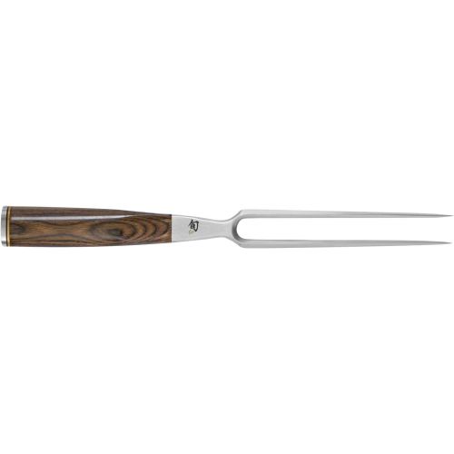  Shun Premier Two-Pronged Carving Fork; Safely Slice and Carve Roasts, Ham and Poultry With a Steadying Carving Fork; Stainless Steel, 6.5-inch Tines; Beautiful Walnut-Colored Pakka