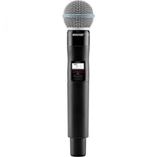  Shure},description:With an interchangeable Beat58A microphone cartridge, the QLXD2Beta58A Handheld Wireless Microphone Transmitter is ideal for wireless vocals in presentation sp