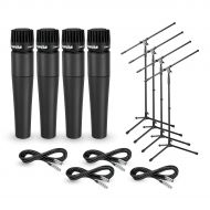 Shure},description:This mic package gives you 4 Shure SM57 dynamic mics, 4 Musicians Gear MS-220 tripod mic stands with fixed booms, and four 18 Gear One XLR microphone cables. Shu