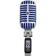 Shure},description:The Super 55 Deluxe Vocal Microphone features a signature satin chrome-plated die-cast casing, supercardioid polar pattern, vibrant blue foam behind the grille,