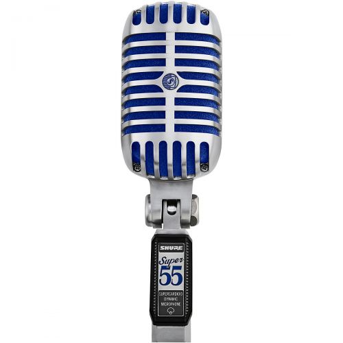  Shure},description:The Super 55 Deluxe Vocal Microphone features a signature satin chrome-plated die-cast casing, supercardioid polar pattern, vibrant blue foam behind the grille,