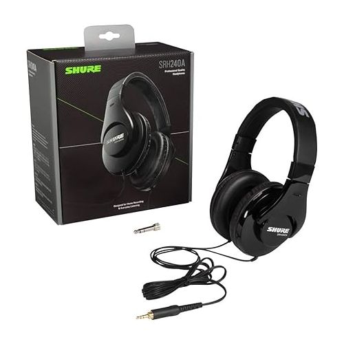  Shure SRH240A Professional Quality Headphones - for Home Recording & Everyday Listening, 40mm Neodymium Dynamic Drivers for Full Bass and Detailed Highs, Threaded 1/4