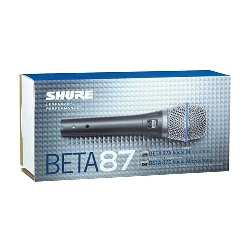  Shure BETA 87A Studio Grade Vocal Microphone with Built-in Pop Filter - Single Element Supercardioid Condenser Mic with A25D Mic Clip and Storage Bag, Ideal for Studio Recording and Live Performances