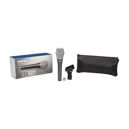  Shure BETA 87A Studio Grade Vocal Microphone with Built-in Pop Filter - Single Element Supercardioid Condenser Mic with A25D Mic Clip and Storage Bag, Ideal for Studio Recording and Live Performances