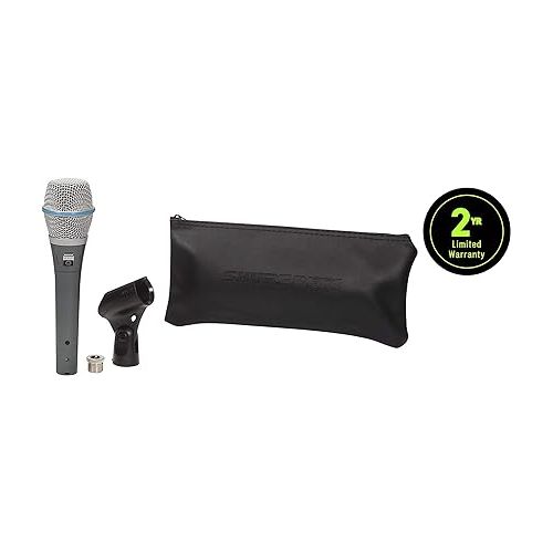  Shure BETA 87A Studio Grade Vocal Microphone with Built-in Pop Filter - Single Element Supercardioid Condenser Mic with A25D Mic Clip and Storage Bag, Ideal for Studio Recording and Live Performances