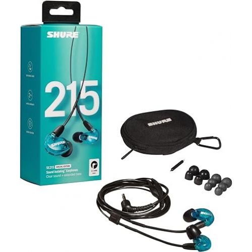  Shure SE215 Wired Earbuds - Sound Isolating, Clear Sound, Deep Bass, Secure Fit - Blue