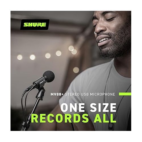  Shure MV88+ Stereo USB Microphone - Condenser Microphone for Streaming and Recording Vocals & Instruments, Mac & Windows Compatible, Real-Time Headphone Monitoring Output, Travel Friendly - Black