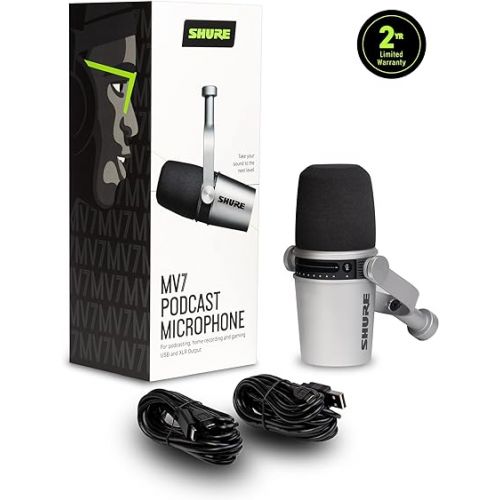  Shure MV7 USB Podcast Microphone - Silver