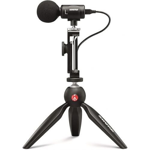  Shure Portable Videography Kit - Professional Recording Rig with MV88+ iPhone Mic, Manfrotto PIXI Tripod, Phone Clamp, Mount, AMV88-Fur Windjammer and SE215 PRO Sound Isolating Earbuds (MV88+SE215-CL)