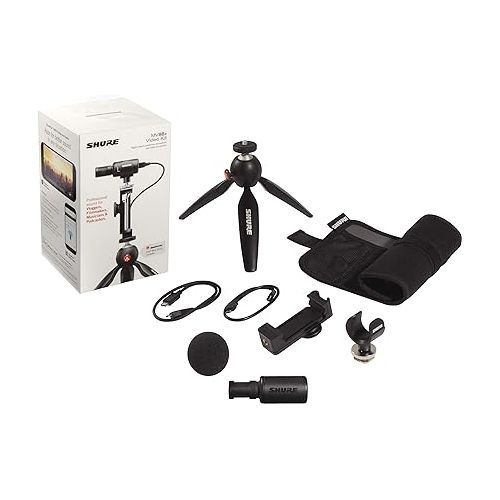  Shure Portable Videography Kit - Professional Recording Rig with MV88+ iPhone Mic, Manfrotto PIXI Tripod, Phone Clamp, Mount, AMV88-Fur Windjammer and SE215 PRO Sound Isolating Earbuds (MV88+SE215-CL)