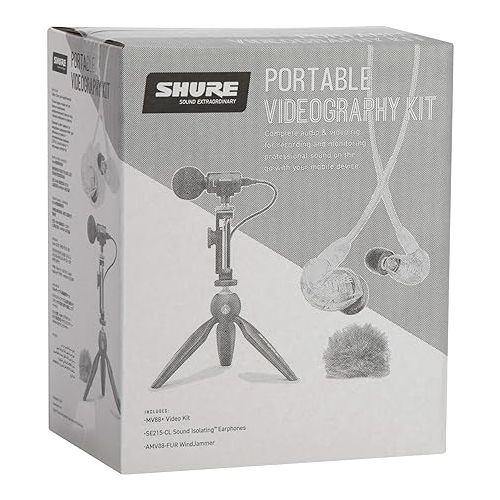  Shure Portable Videography Kit - Professional Recording Rig with MV88+ iPhone Mic, Manfrotto PIXI Tripod, Phone Clamp, Mount, AMV88-Fur Windjammer and SE215 PRO Sound Isolating Earbuds (MV88+SE215-CL)