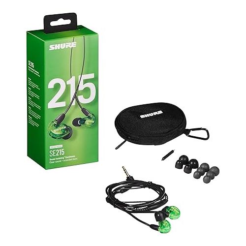  Shure SE215 Special Edition PRO Wired Earbuds - Professional Sound Isolating Earphones, Clear Sound & Deep Bass, Single Dynamic MicroDriver, Great for Music, Gaming, & Calls - Green