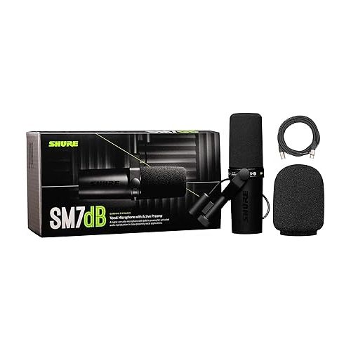  Shure SM7dB Dynamic Vocal Microphone w/Built-in Preamp for Streaming, Podcast, & Recording with Detachable Windscreen and 20ft XLR Cable