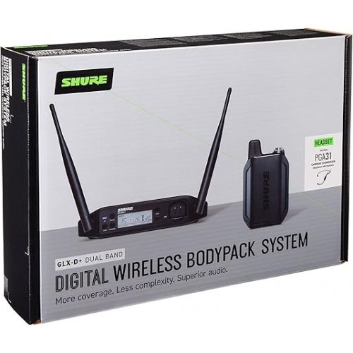  Shure GLXD14+/PGA31 Dual Band Pro Digital Wireless Microphone System for Speakers, Performers, Presentations - 12-Hour Battery Life, 100 ft Range | PGA31 Headset Mic, Single Channel Receiver