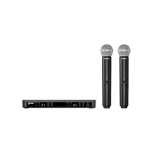  Shure BLX288/SM58 UHF Wireless Microphone System - Perfect for Church, Karaoke, Vocals - 14-Hour Battery Life, 300 ft Range | includes (2) SM58 Handheld Vocal Mics, Dual Channel Receiver | H10 Band