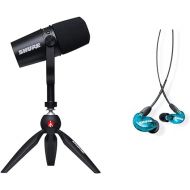 Shure MV7 USB/XLR Dynamic Microphone with Tripod + SE215 Professional in-Ear Headphones for Podcasting, Recording, Streaming & Gaming, Built-in Headphone Output, Voice-Isolating Tech - Black/Blue