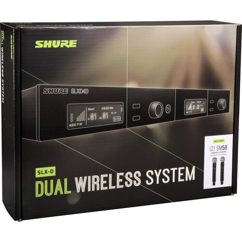  Shure SLXD24D/SM58 Dual-Channel Digital Wireless Handheld Microphone System with SM58 Capsules (J52: 558 to 602 + 614 to 616 MHz)