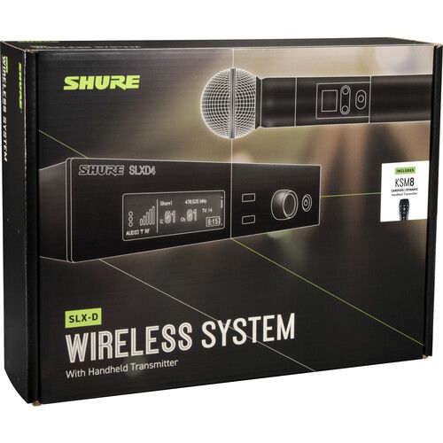  Shure SLXD24/K8B Digital Wireless Handheld Microphone System with KSM8 Capsule (J52: 558 to 602 + 614 to 616 MHz, Black)