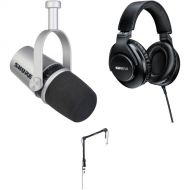 Shure MV7 Podcast Microphone Kit with Boom Stand and Headphones (Silver)