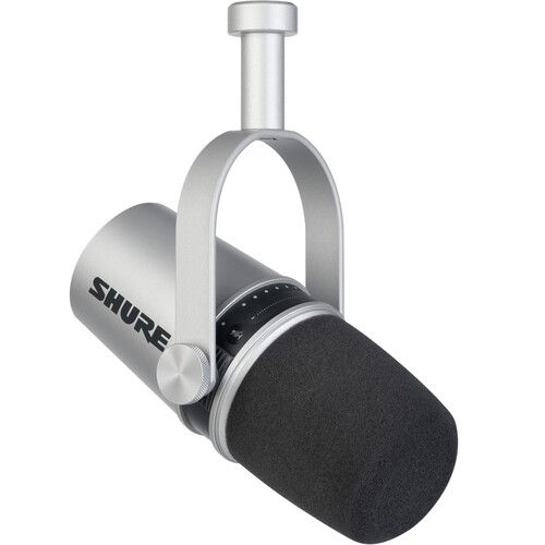  Shure MV7 Podcast Microphone Kit with Boom Stand and Headphones (Silver)