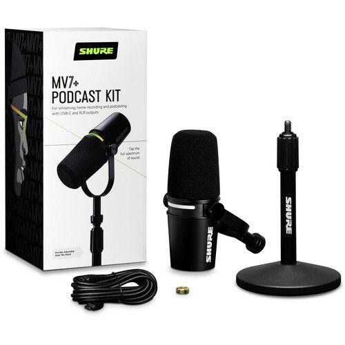  Shure MV7+-K Podcast XLR/USB Microphone Bundle with Gator Desktop Stand (Black)