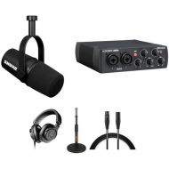 Shure MV7X Podcast XLR Microphone Kit with PreSonus AudioBox Interface, Stand, Headphones & Cable