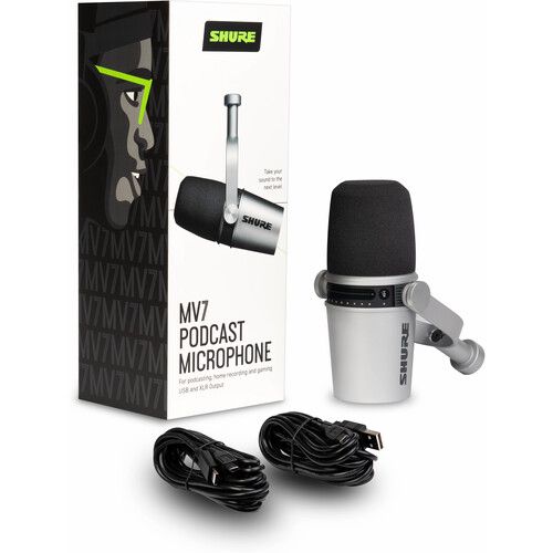  Shure MV7 Podcast Microphone (Silver)