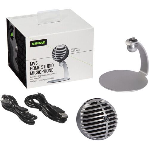  Shure MOTIV MV5 Cardioid USB/Lightning Microphone for Computers and iOS Devices (New Packaging, Gray/Black Foam)