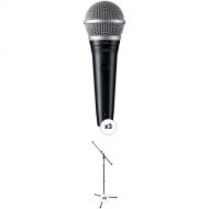 Shure PGA48 Dynamic Vocal Microphone with Cable and Stand Kit (3-Pack)