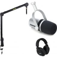 Shure MV7 USB Podcast Microphone with Headphones and Boom Stand - Silver