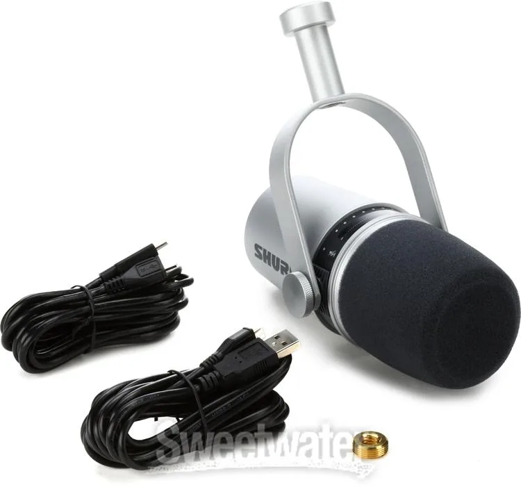  Shure MV7 USB Podcast Microphone with Headphones and Boom Stand - Silver