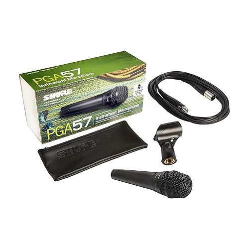  Shure PGA57 Dynamic Microphone - Professional Quality Instrument Mic with Cardioid Pick-up Pattern, 3-in XLR Connector, 15' XLR-to-XLR Cable, Stand Adapter and Zipper Pouch, (PGA57-XLR)