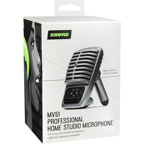  Shure MV51 Digital Large-Diaphragm Condenser Microphone with USB, Lightning and USB-C Cables - 5 DSP Preset Modes (Speech, Singing, Flat, Acoustic Instrument, Loud)