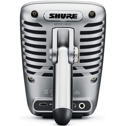  Shure MV51 Digital Large-Diaphragm Condenser Microphone with USB, Lightning and USB-C Cables - 5 DSP Preset Modes (Speech, Singing, Flat, Acoustic Instrument, Loud)