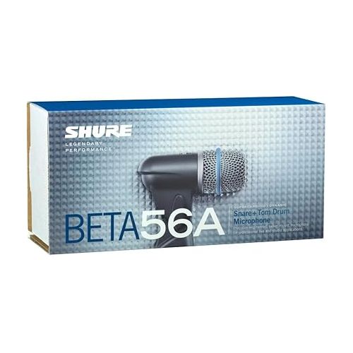  Shure BETA 56A Snare and Tom Microphone - Supercardioid Swivel-Mount Dynamic Drum Mic for Close Miking, Equipped with Shock Mount for Sound Isolation, Dynamic Locking Stand Adapter, Steel Mesh Grille