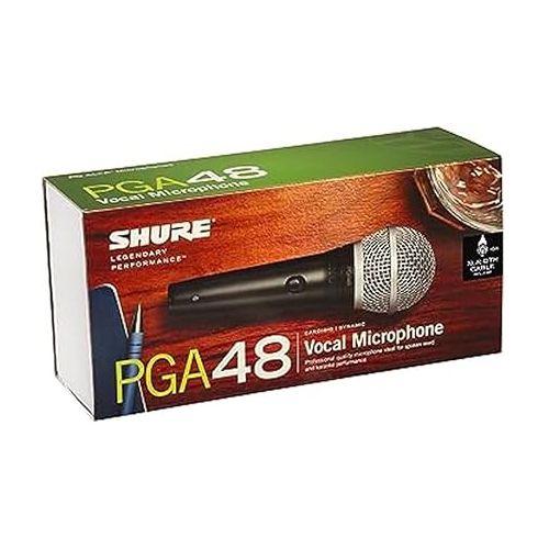  Shure PGA48 Dynamic Microphone - Handheld Mic for Vocals with Cardioid Pick-up Pattern, Discrete On/Off Switch, 3-pin XLR Connector, Stand Adapter and Zipper Pouch, No Cable (PGA48-LC)