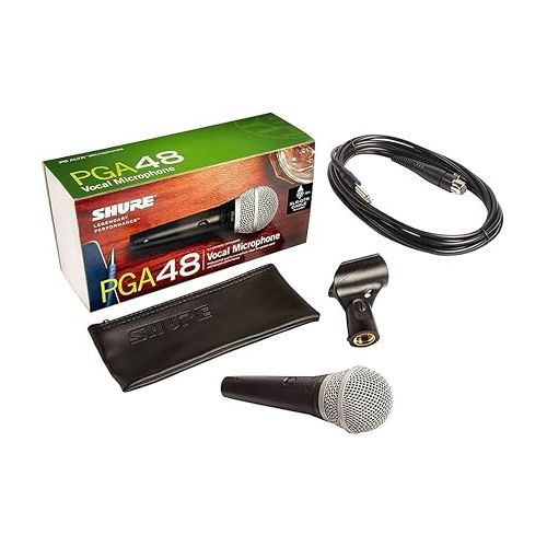  Shure PGA48 Dynamic Microphone - Handheld Mic for Vocals with Cardioid Pick-up Pattern, Discrete On/Off Switch, 3-pin XLR Connector, Stand Adapter and Zipper Pouch, No Cable (PGA48-LC)