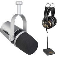 Shure MV7 Podcast Microphone (Silver) Bundle with AKG K240 Studio Pro Headphones & Mic Stand