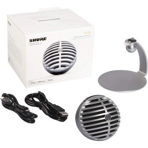  Shure MV5 Digital Condenser Microphone (Gray) + USB & Lightning Cable