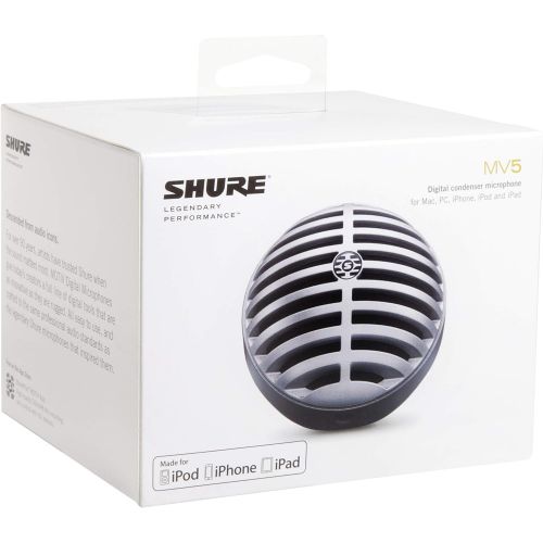  Shure MV5 Digital Condenser Microphone (Gray) + USB & Lightning Cable