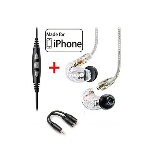  Shure SE215-CL Clear Earphones and CBL-M+-K-EFS Music Phone Cable with Remote and Mic for iPhone, iPod, iPad