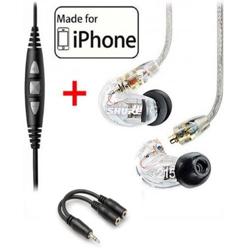  Shure SE215-CL Clear Earphones and CBL-M+-K-EFS Music Phone Cable with Remote and Mic for iPhone, iPod, iPad