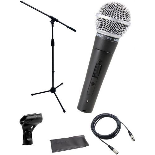  Shure SM58-S Microphone Bundle with on/off Switch, clip and pouch, MIC Boom Stand and XLR Cable