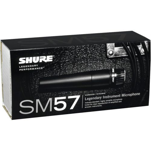  Shure SM57-LC Instrument/Vocal Cardioid Dynamic Microphone Bundle with Mic Boom Stand, XLR Cable, Mic Clip, and Bag